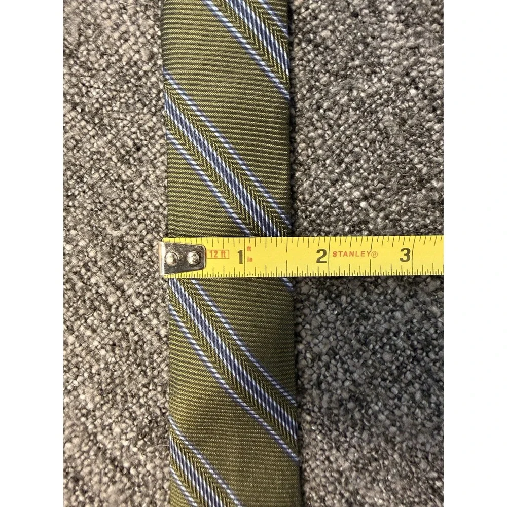 Tom James Royal Classic Silk Striped Tie Olive Green Blue Business Wide Designer